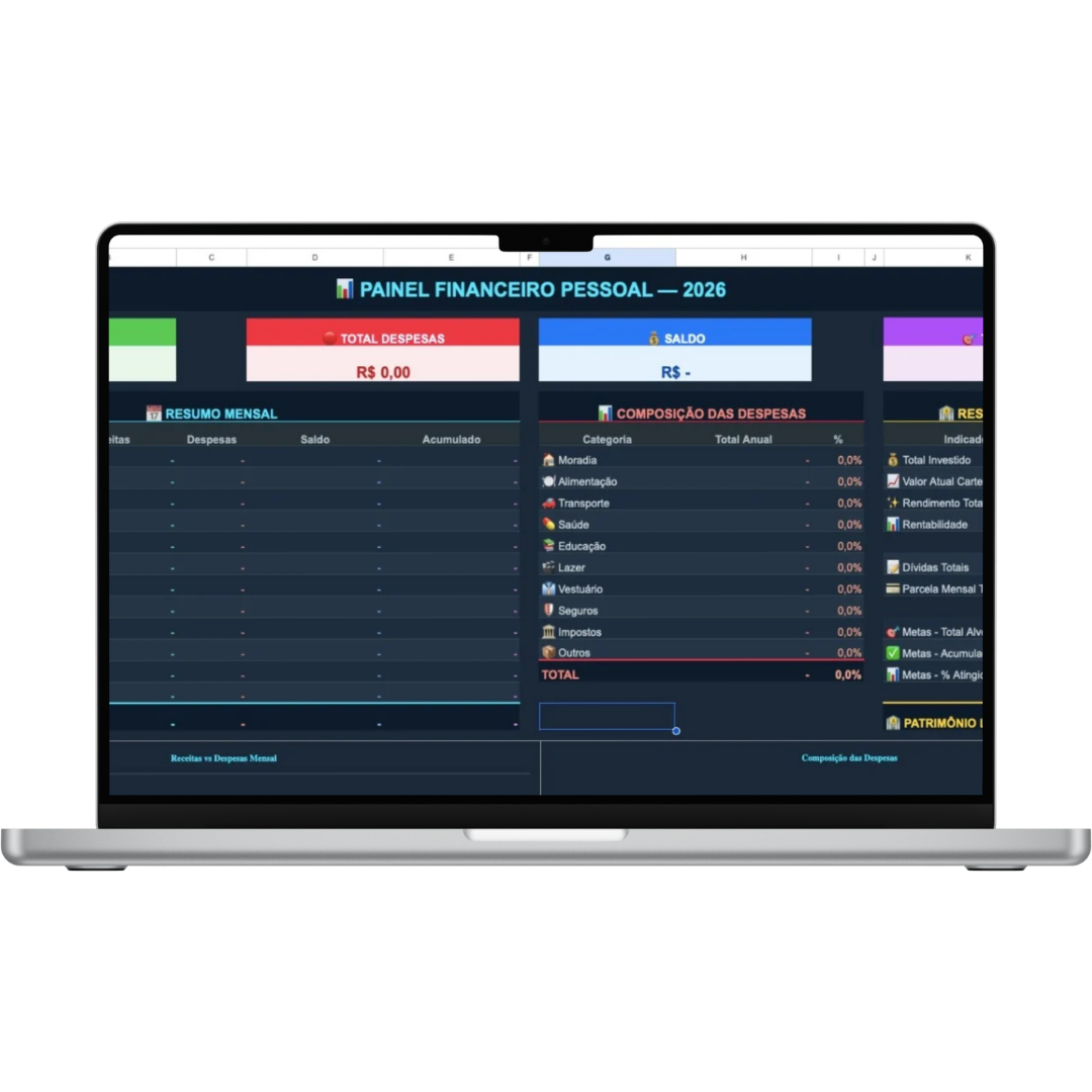 Planilha financeira aberta em notebook